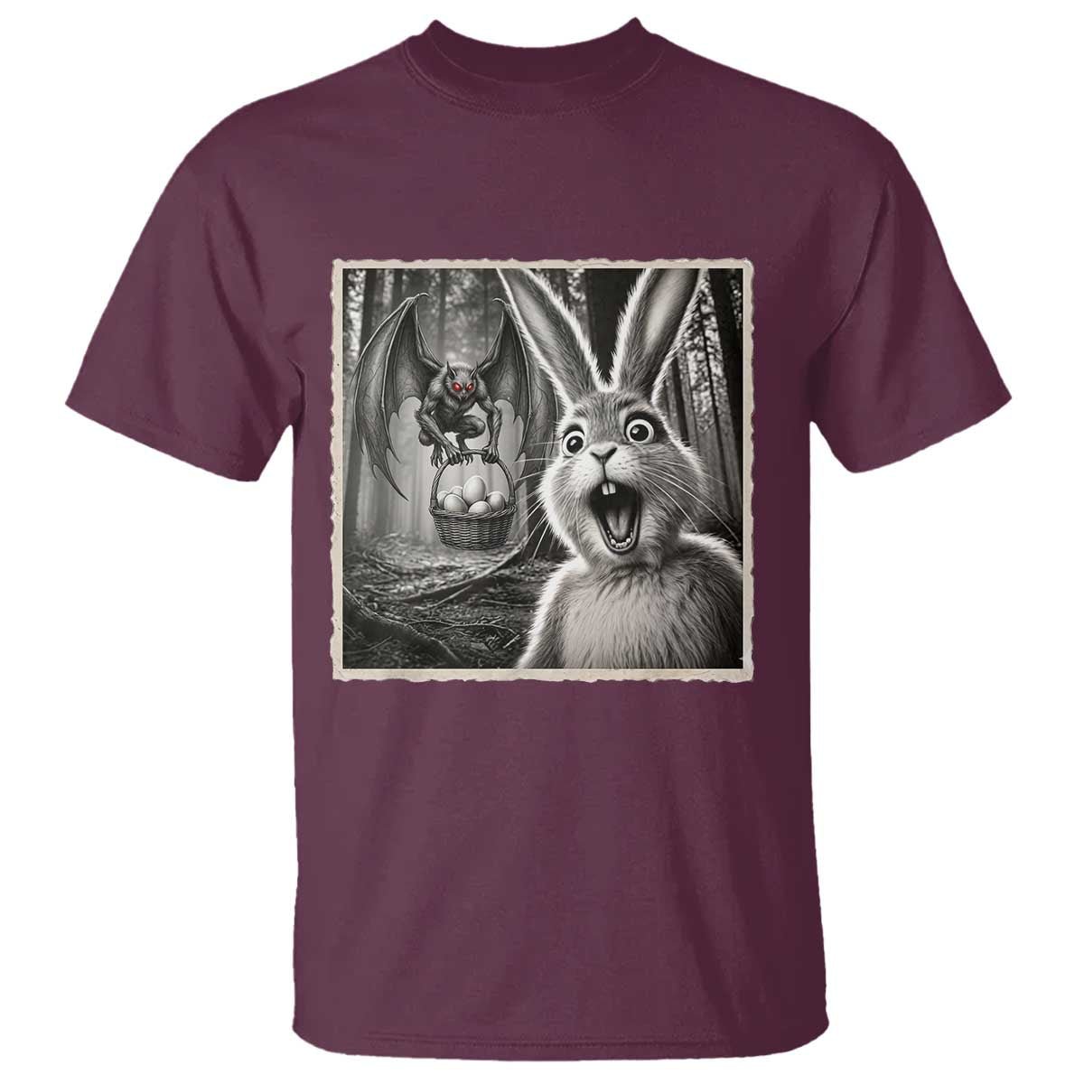 Funny Easter Bunny Selfie Mothman Egg Hunt T Shirt TS12 Maroon Print Your Wear