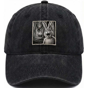 Funny Easter Bunny Selfie Mothman Egg Hunt Washed Cotton Baseball Cap TS12 Washed Cap Universal Fit Black Print Your Wear
