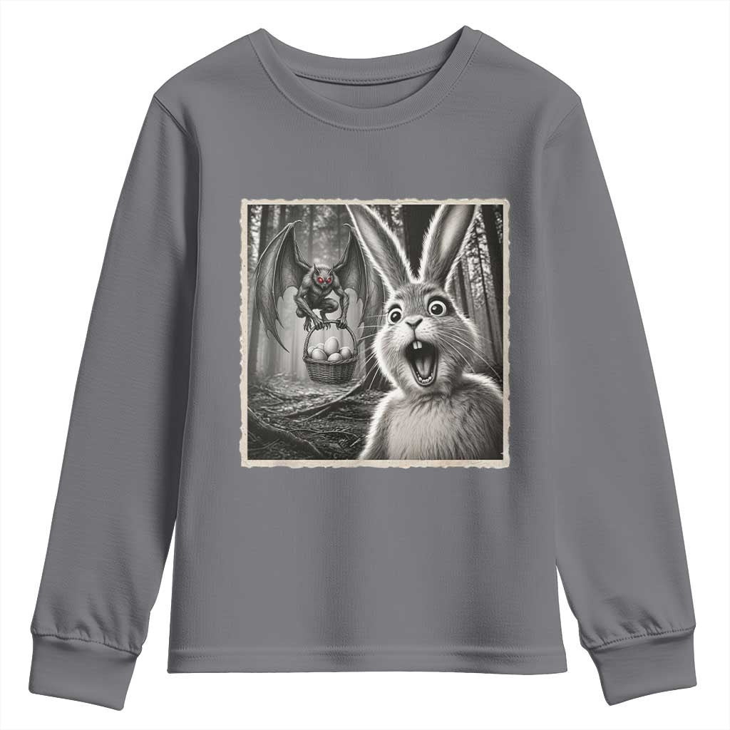 Funny Easter Bunny Selfie Mothman Egg Hunt Youth Sweatshirt TS12 Charcoal Print Your Wear