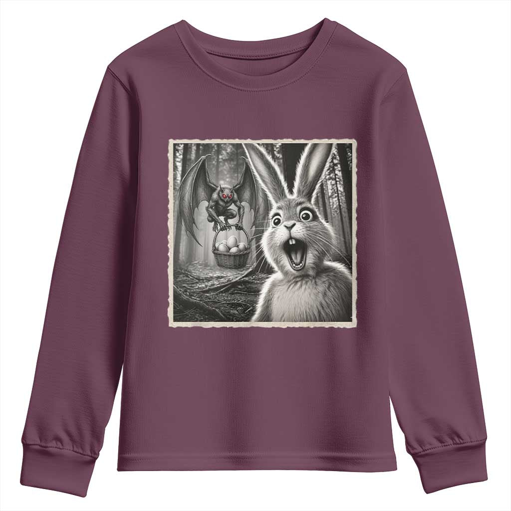 Funny Easter Bunny Selfie Mothman Egg Hunt Youth Sweatshirt TS12 Maroon Print Your Wear