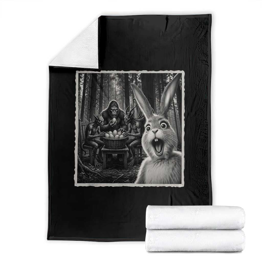 Funny Easter Bunny Selfie Throw Blanket Bigfoot Jersey Devil Chupacabra Egg Hunt TS12 Black Print Your Wear