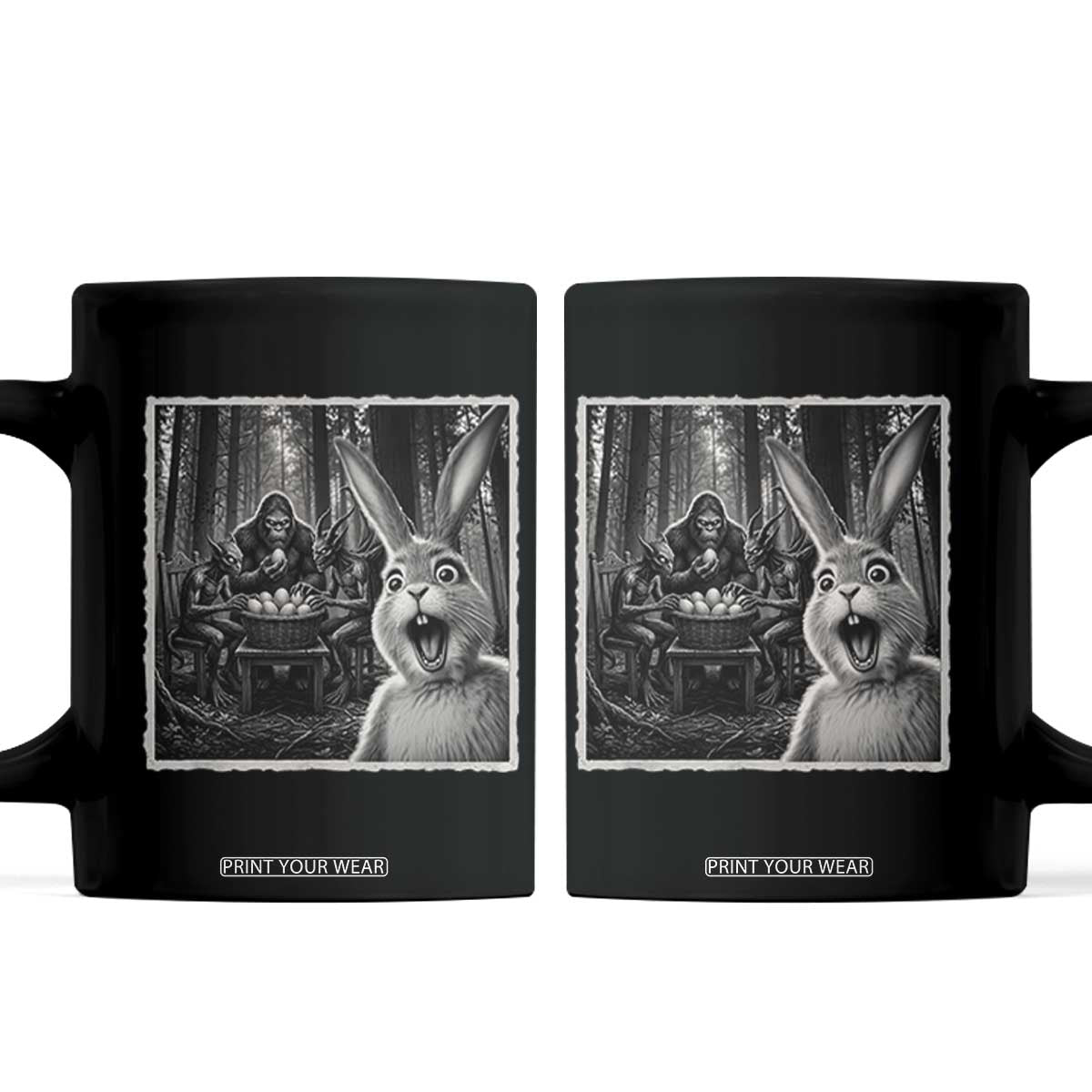 Funny Easter Bunny Selfie Coffee Mug Bigfoot Jersey Devil Chupacabra Egg Hunt TS12 Black Print Your Wear