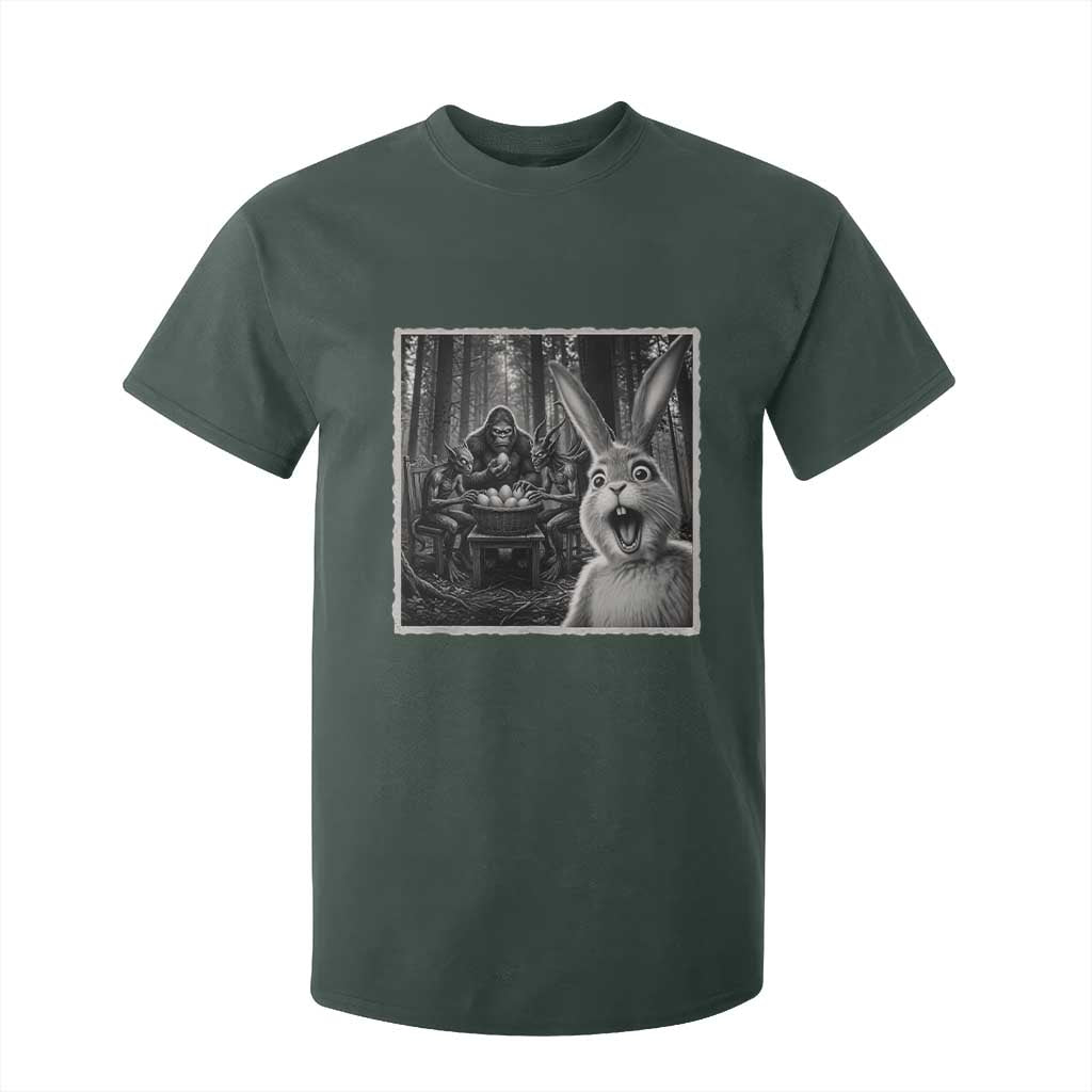Funny Easter Bunny Selfie T Shirt For Kid Bigfoot Jersey Devil Chupacabra Egg Hunt TS12 Dark Forest Green Print Your Wear