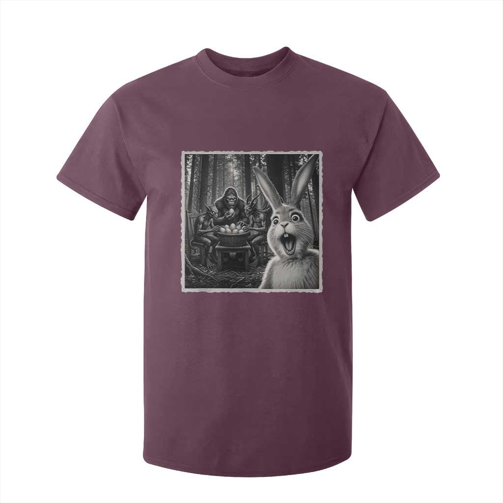 Funny Easter Bunny Selfie T Shirt For Kid Bigfoot Jersey Devil Chupacabra Egg Hunt TS12 Maroon Print Your Wear