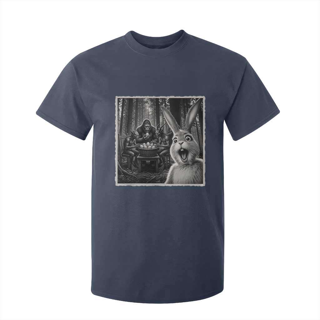 Funny Easter Bunny Selfie T Shirt For Kid Bigfoot Jersey Devil Chupacabra Egg Hunt TS12 Navy Print Your Wear