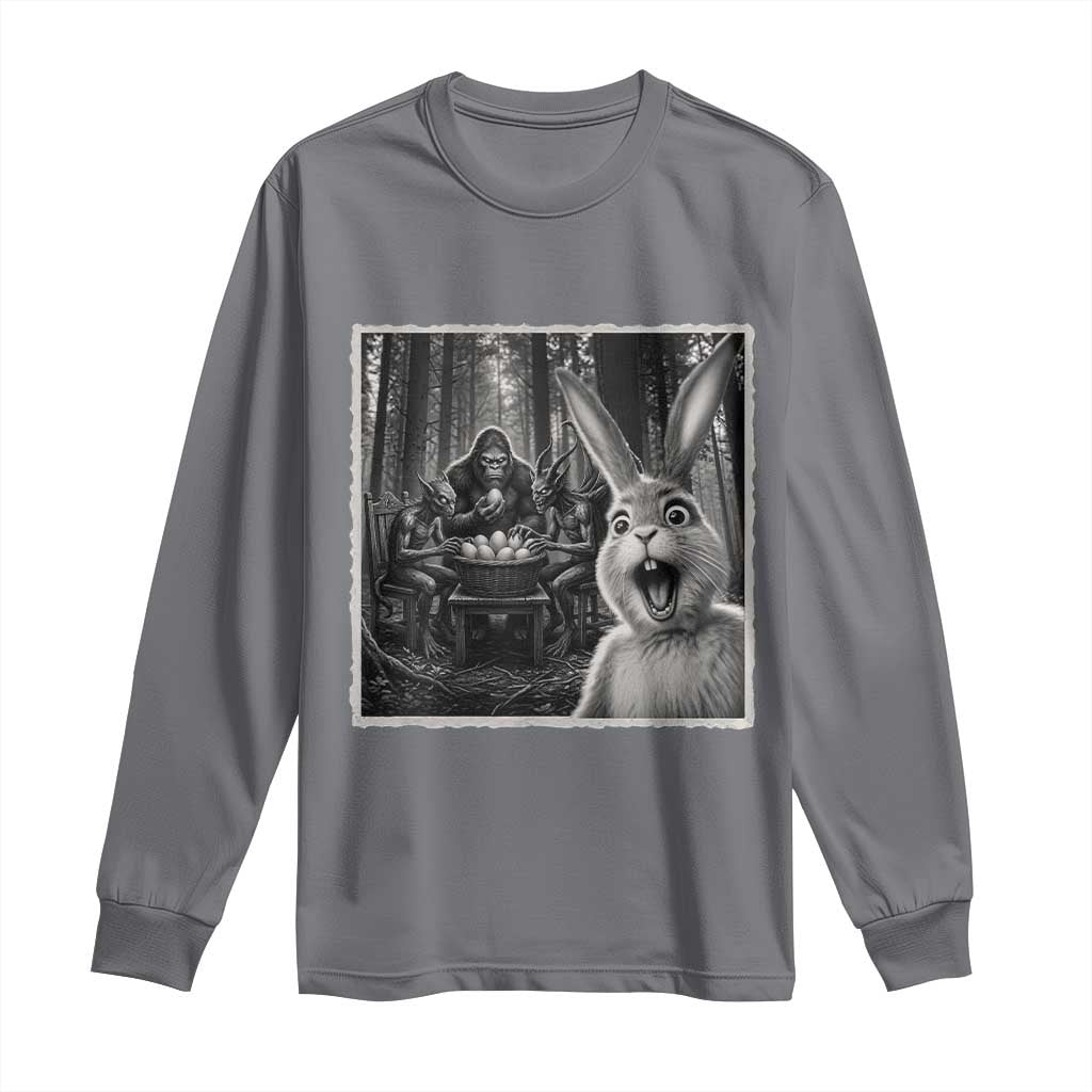 Funny Easter Bunny Selfie Long Sleeve Shirt Bigfoot Jersey Devil Chupacabra Egg Hunt TS12 Charcoal Print Your Wear