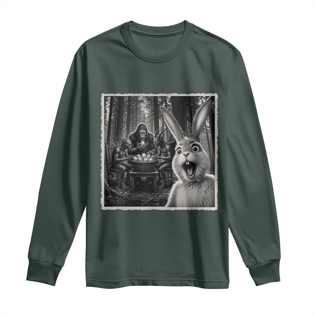 Funny Easter Bunny Selfie Long Sleeve Shirt Bigfoot Jersey Devil Chupacabra Egg Hunt TS12 Dark Forest Green Print Your Wear