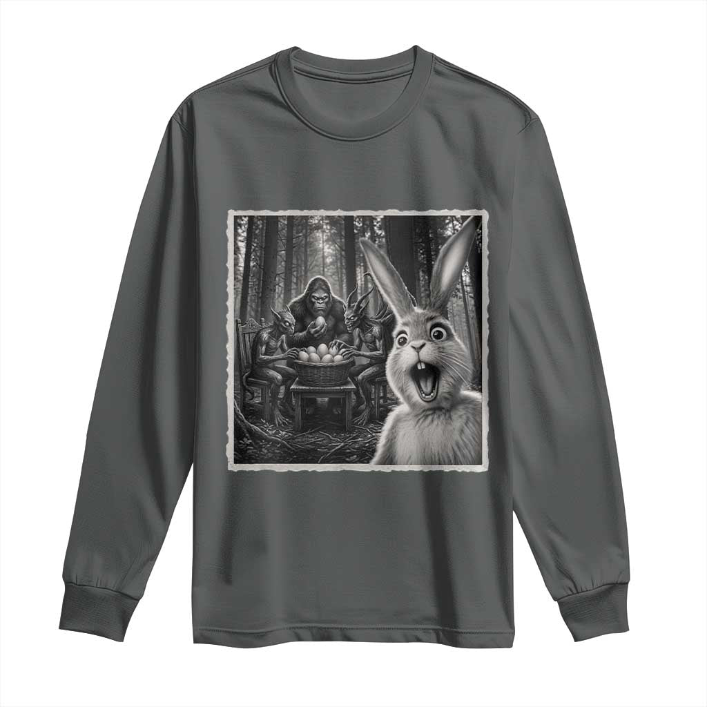 Funny Easter Bunny Selfie Long Sleeve Shirt Bigfoot Jersey Devil Chupacabra Egg Hunt TS12 Dark Heather Print Your Wear