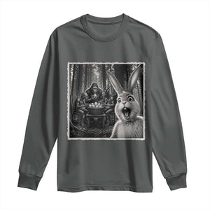 Funny Easter Bunny Selfie Long Sleeve Shirt Bigfoot Jersey Devil Chupacabra Egg Hunt TS12 Dark Heather Print Your Wear