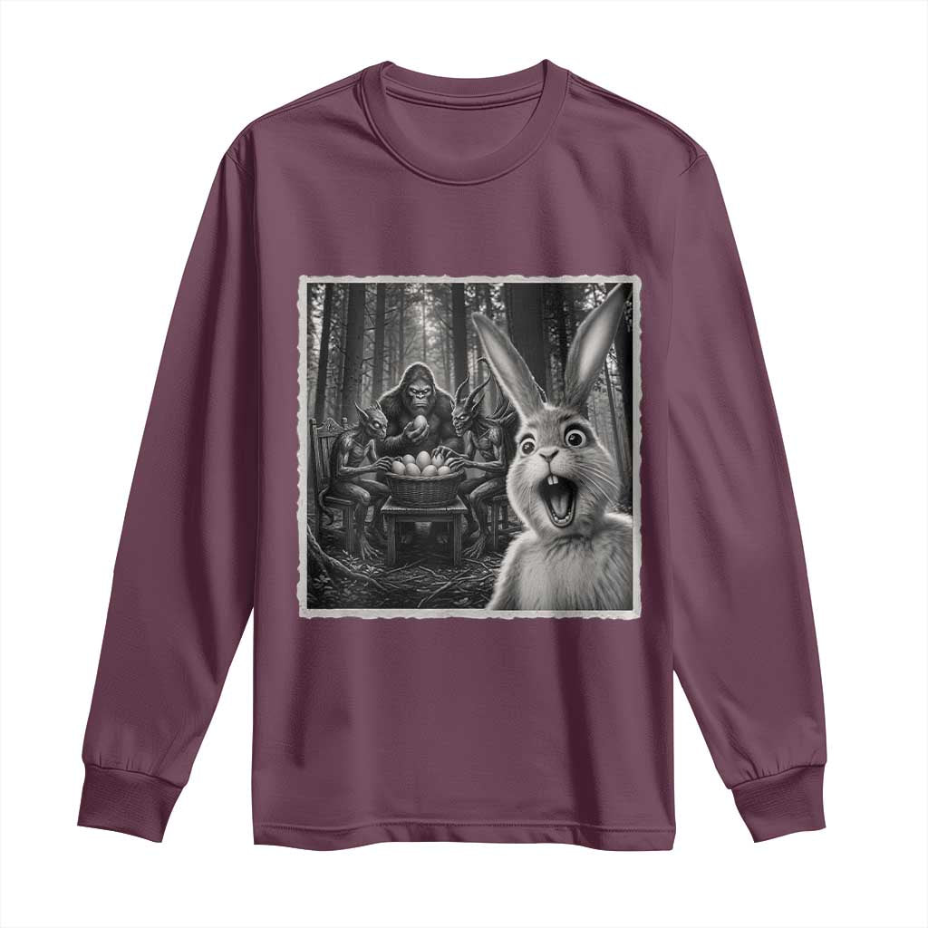 Funny Easter Bunny Selfie Long Sleeve Shirt Bigfoot Jersey Devil Chupacabra Egg Hunt TS12 Maroon Print Your Wear