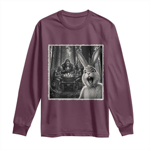 Funny Easter Bunny Selfie Long Sleeve Shirt Bigfoot Jersey Devil Chupacabra Egg Hunt TS12 Maroon Print Your Wear