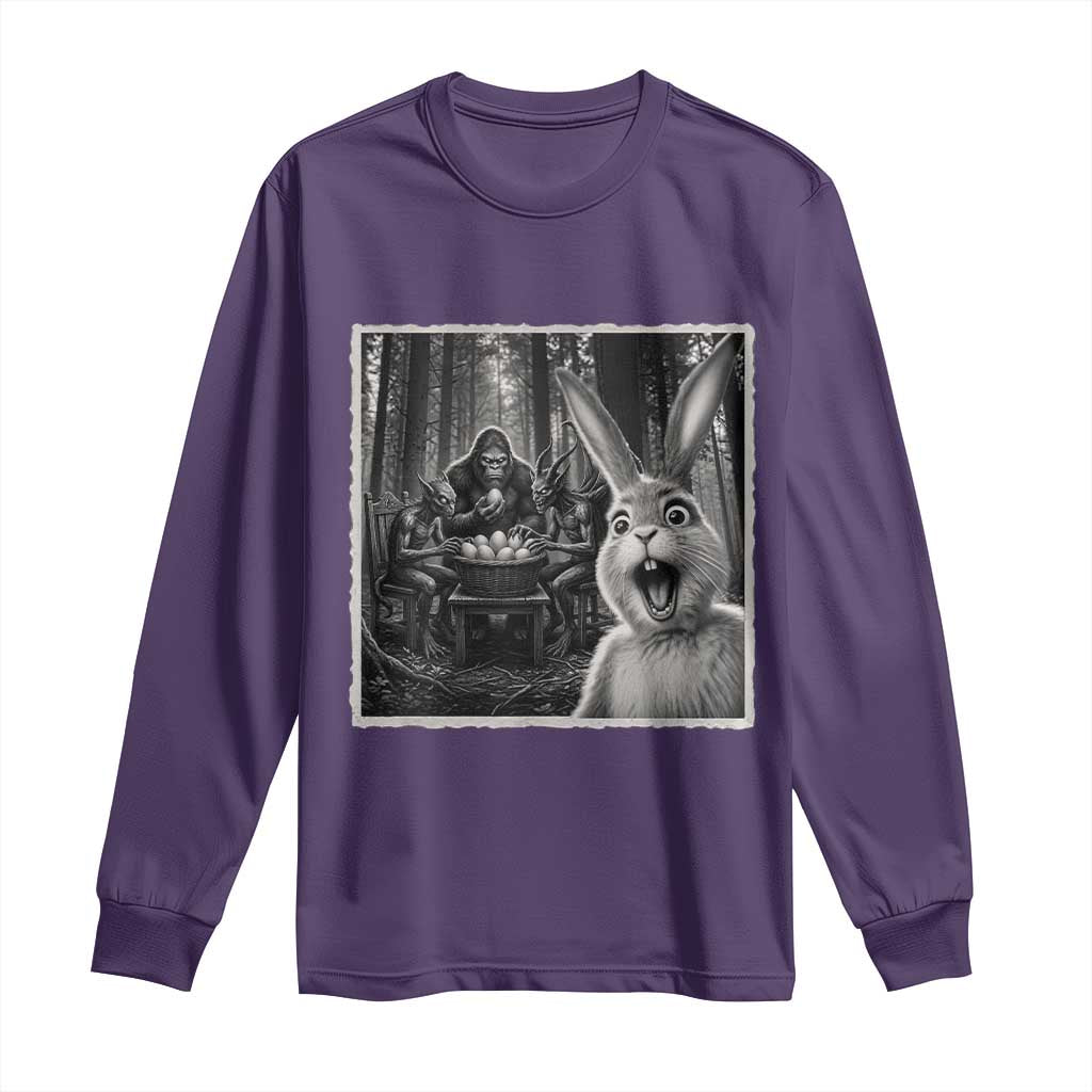 Funny Easter Bunny Selfie Long Sleeve Shirt Bigfoot Jersey Devil Chupacabra Egg Hunt TS12 Purple Print Your Wear