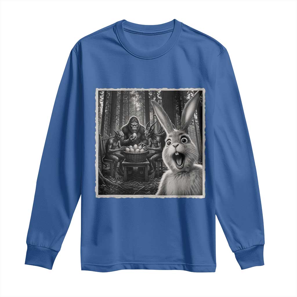 Funny Easter Bunny Selfie Long Sleeve Shirt Bigfoot Jersey Devil Chupacabra Egg Hunt TS12 Royal Blue Print Your Wear