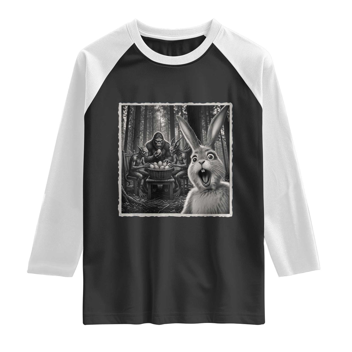 Funny Easter Bunny Selfie Raglan Shirt Bigfoot Jersey Devil Chupacabra Egg Hunt TS12 Black White Print Your Wear