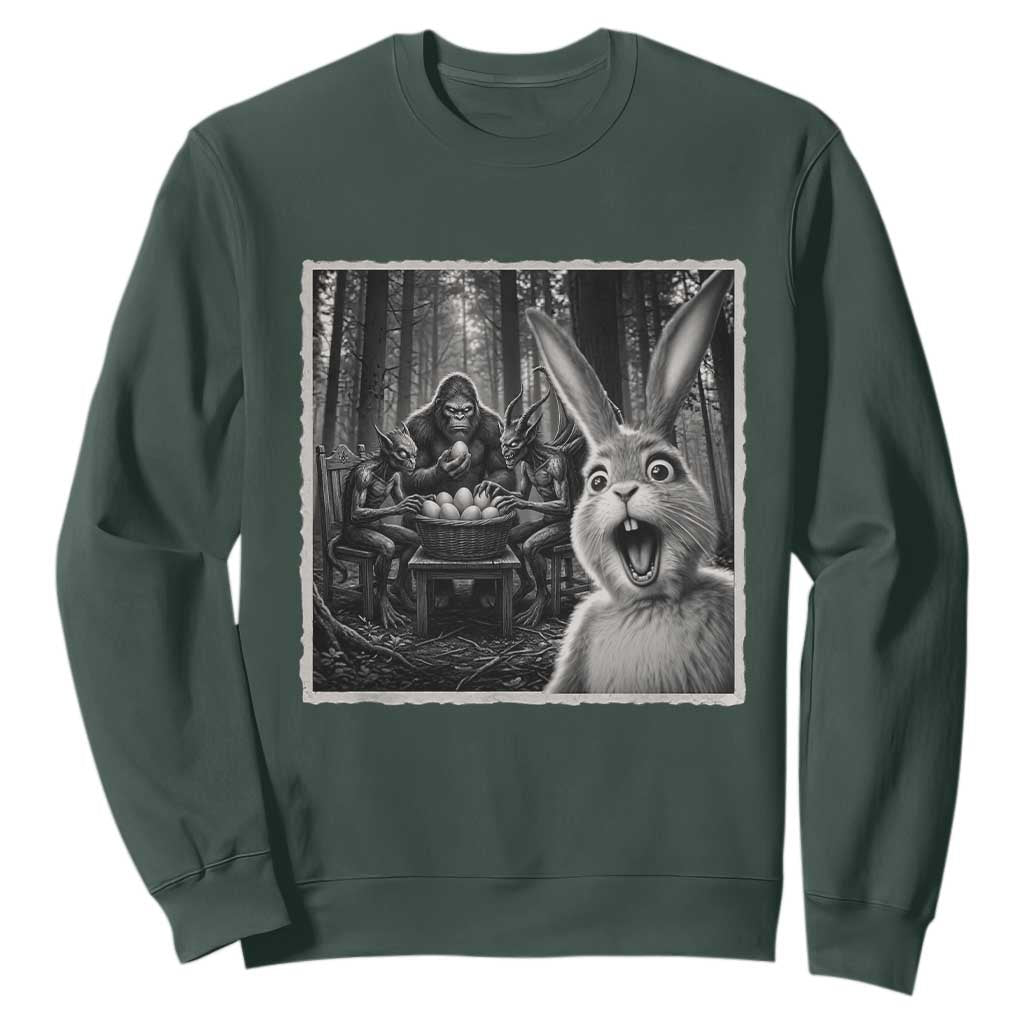 Funny Easter Bunny Selfie Sweatshirt Bigfoot Jersey Devil Chupacabra Egg Hunt TS12 Dark Forest Green Print Your Wear