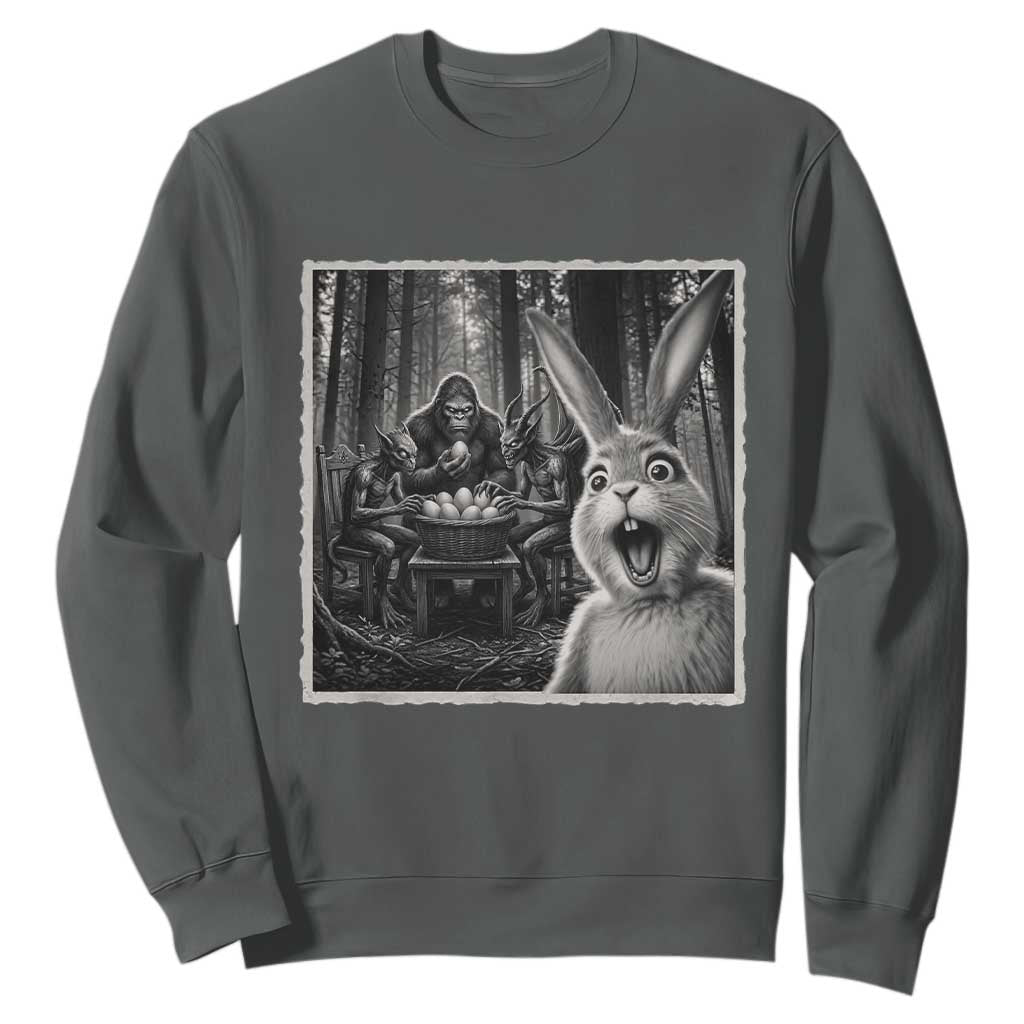 Funny Easter Bunny Selfie Sweatshirt Bigfoot Jersey Devil Chupacabra Egg Hunt TS12 Dark Heather Print Your Wear