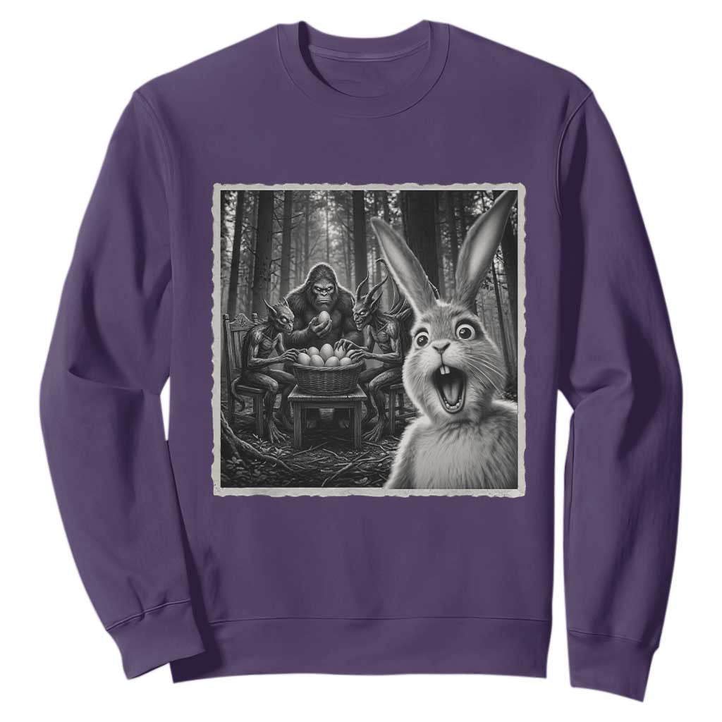 Funny Easter Bunny Selfie Sweatshirt Bigfoot Jersey Devil Chupacabra Egg Hunt TS12 Purple Print Your Wear