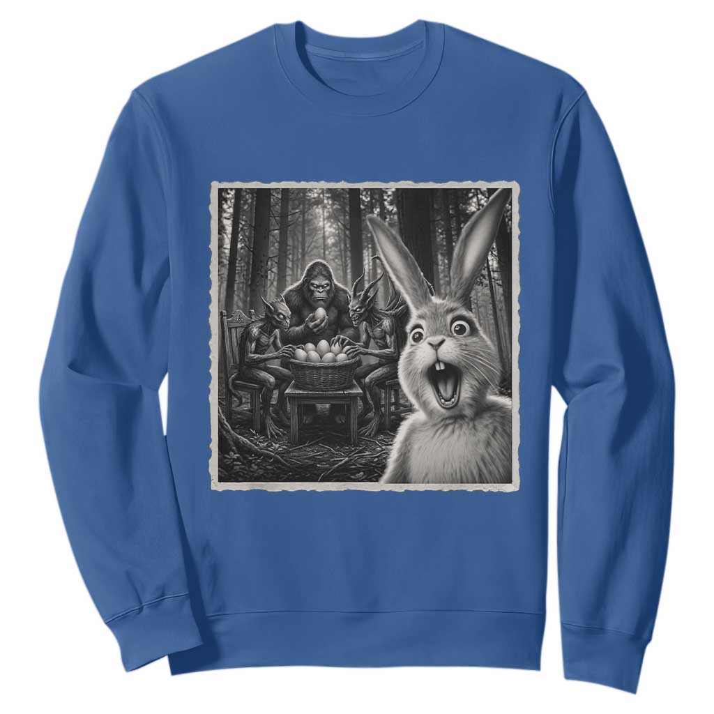 Funny Easter Bunny Selfie Sweatshirt Bigfoot Jersey Devil Chupacabra Egg Hunt TS12 Royal Blue Print Your Wear