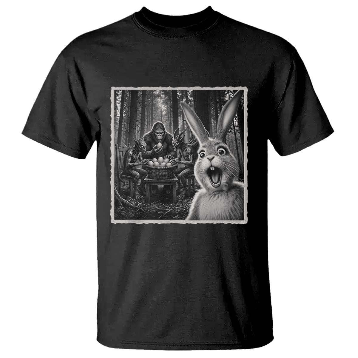 Funny Easter Bunny Selfie T Shirt Bigfoot Jersey Devil Chupacabra Egg Hunt TS12 Black Print Your Wear