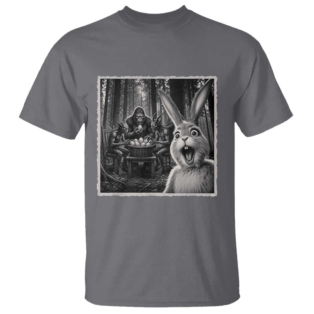 Funny Easter Bunny Selfie T Shirt Bigfoot Jersey Devil Chupacabra Egg Hunt TS12 Charcoal Print Your Wear