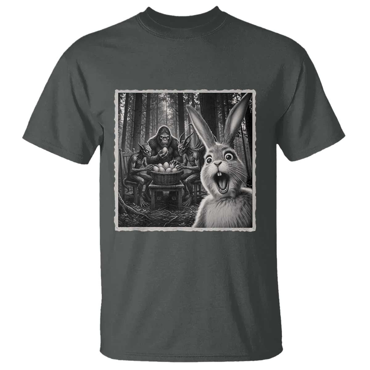 Funny Easter Bunny Selfie T Shirt Bigfoot Jersey Devil Chupacabra Egg Hunt TS12 Dark Heather Print Your Wear