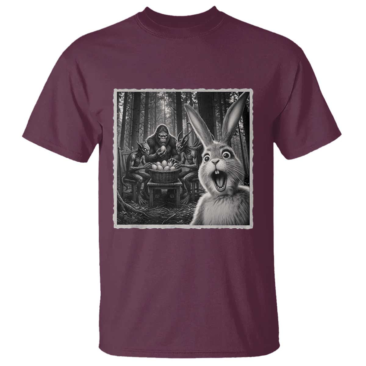 Funny Easter Bunny Selfie T Shirt Bigfoot Jersey Devil Chupacabra Egg Hunt TS12 Maroon Print Your Wear