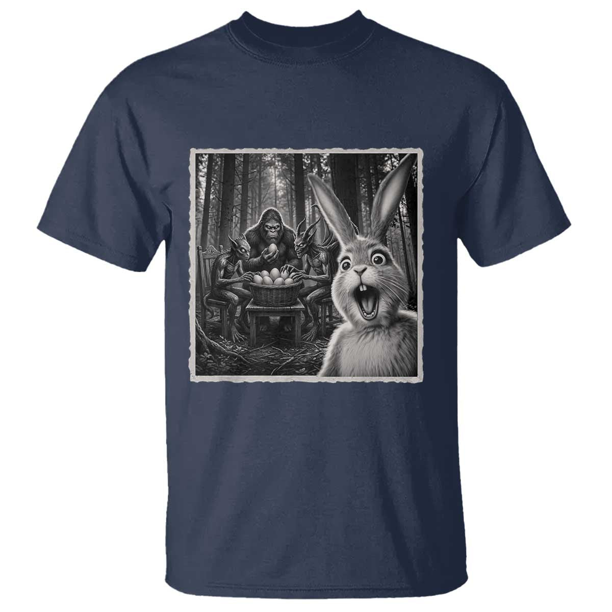 Funny Easter Bunny Selfie T Shirt Bigfoot Jersey Devil Chupacabra Egg Hunt TS12 Navy Print Your Wear