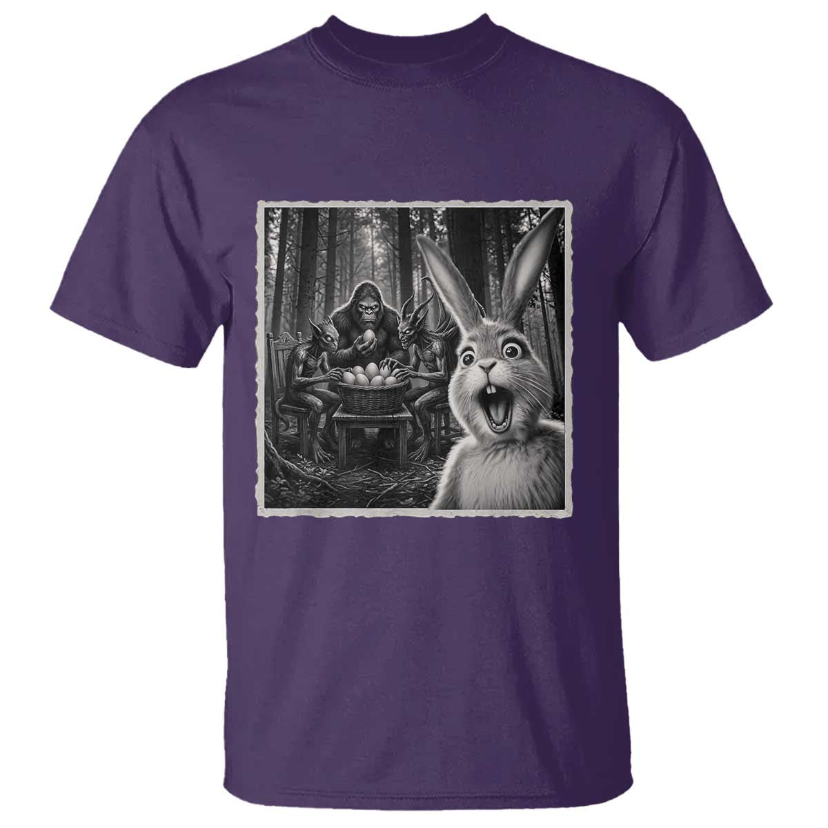 Funny Easter Bunny Selfie T Shirt Bigfoot Jersey Devil Chupacabra Egg Hunt TS12 Purple Print Your Wear