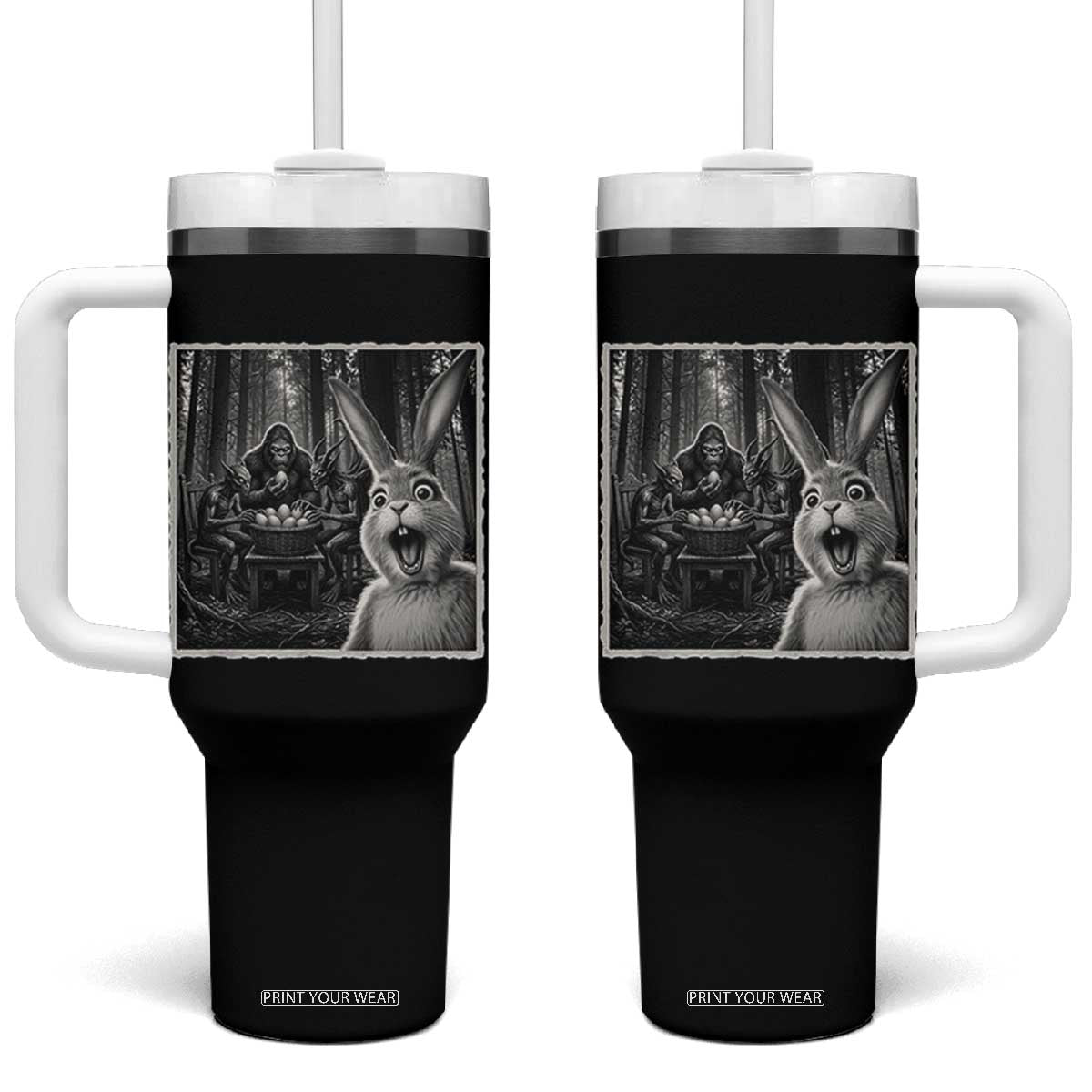 Funny Easter Bunny Selfie Tumbler With Handle Bigfoot Jersey Devil Chupacabra Egg Hunt TS12 One Size: 40 oz Black Print Your Wear