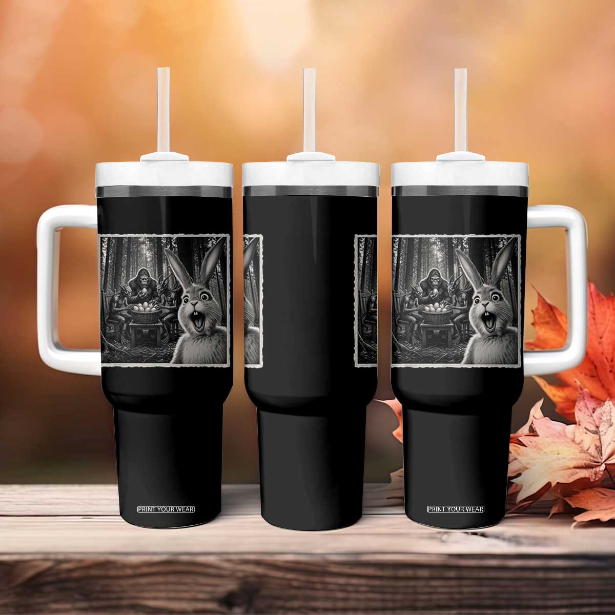 Funny Easter Bunny Selfie Tumbler With Handle Bigfoot Jersey Devil Chupacabra Egg Hunt TS12 Print Your Wear