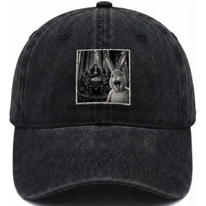 Funny Easter Bunny Selfie Washed Cotton Baseball Cap Bigfoot Jersey Devil Chupacabra Egg Hunt TS12 Washed Cap Universal Fit Black Print Your Wear