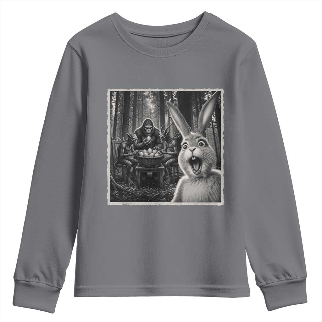 Funny Easter Bunny Selfie Youth Sweatshirt Bigfoot Jersey Devil Chupacabra Egg Hunt TS12 Charcoal Print Your Wear