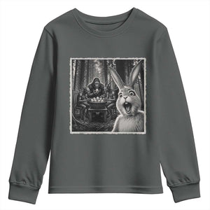 Funny Easter Bunny Selfie Youth Sweatshirt Bigfoot Jersey Devil Chupacabra Egg Hunt TS12 Dark Heather Print Your Wear
