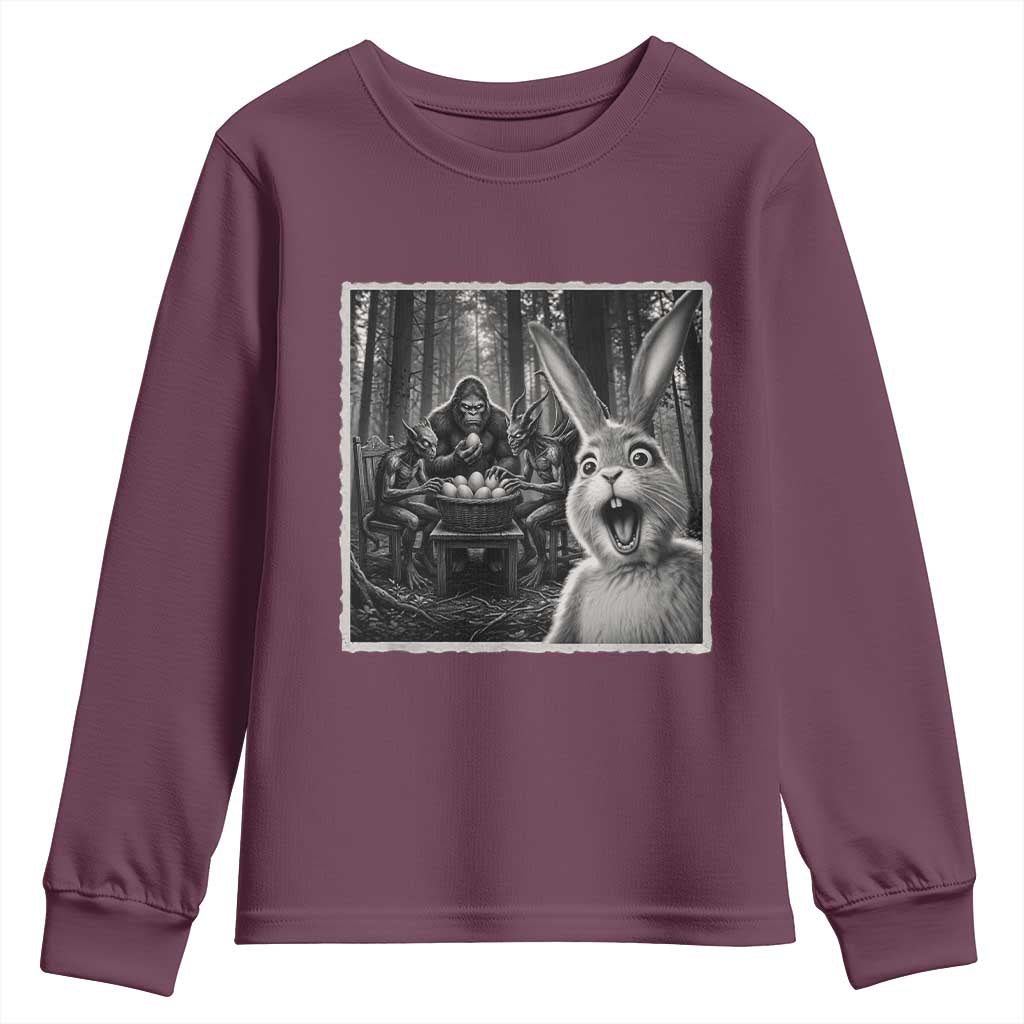 Funny Easter Bunny Selfie Youth Sweatshirt Bigfoot Jersey Devil Chupacabra Egg Hunt TS12 Maroon Print Your Wear
