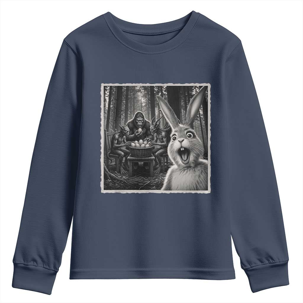 Funny Easter Bunny Selfie Youth Sweatshirt Bigfoot Jersey Devil Chupacabra Egg Hunt TS12 Navy Print Your Wear