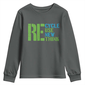 Recycle Reuse Renew Rethink Youth Sweatshirt Earth Day TS12 Dark Heather Print Your Wear