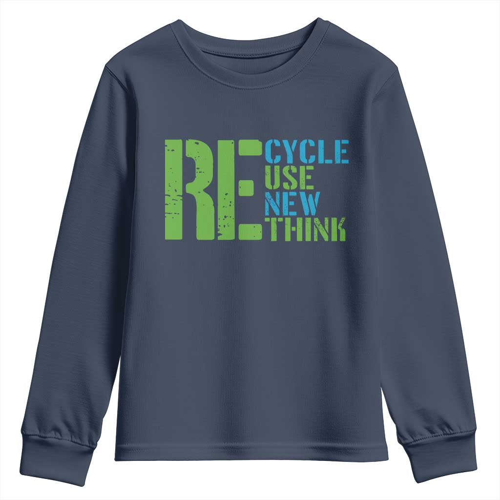 Recycle Reuse Renew Rethink Youth Sweatshirt Earth Day TS12 Navy Print Your Wear