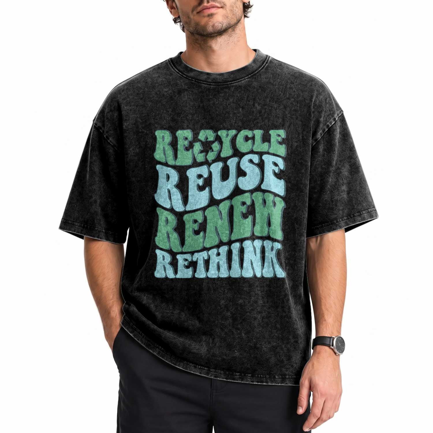 Recycle Reuse Renew Rethink Washed Cotton T-Shirt Eco Friendly Earth Day