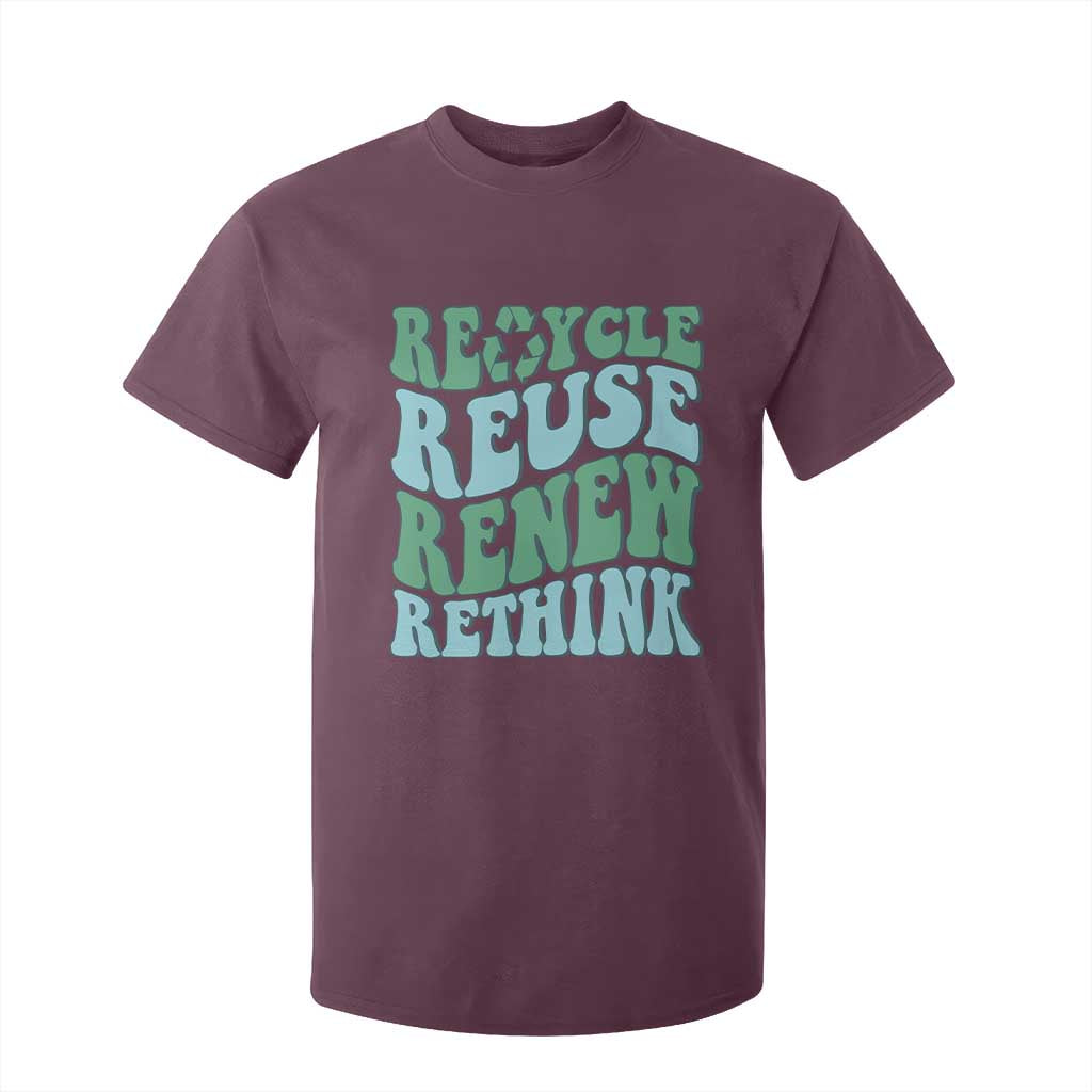 Recycle Reuse Renew Rethink T Shirt For Kid Eco Friendly Earth Day TS12 Maroon Print Your Wear