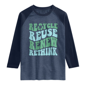 Recycle Reuse Renew Rethink Raglan Shirt Eco Friendly Earth Day TS12 Heather Denim Navy Print Your Wear