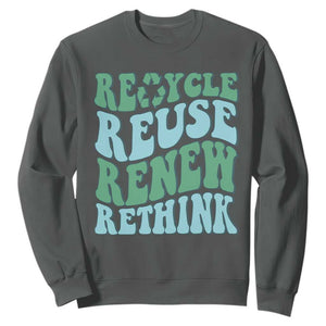 Recycle Reuse Renew Rethink Sweatshirt Eco Friendly Earth Day TS12 Dark Heather Print Your Wear