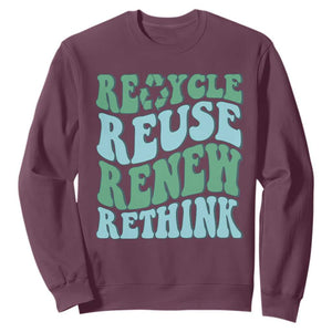 Recycle Reuse Renew Rethink Sweatshirt Eco Friendly Earth Day TS12 Maroon Print Your Wear
