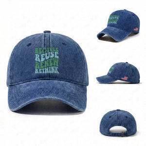 Recycle Reuse Renew Rethink Washed Cotton Baseball Cap Eco Friendly Earth Day TS12 Washed Cap Universal Fit Royal Blue Print Your Wear
