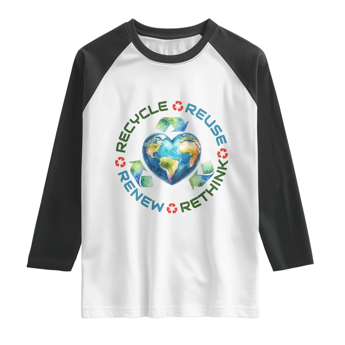 Recycle Reuse Renew Rethink Raglan Shirt Zero Waste Life TS12 White Black Print Your Wear