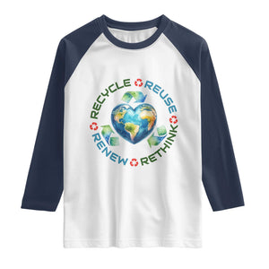Recycle Reuse Renew Rethink Raglan Shirt Zero Waste Life TS12 White Navy Print Your Wear