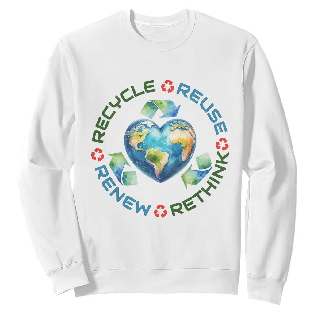 Recycle Reuse Renew Rethink Sweatshirt Zero Waste Life TS12 White Print Your Wear