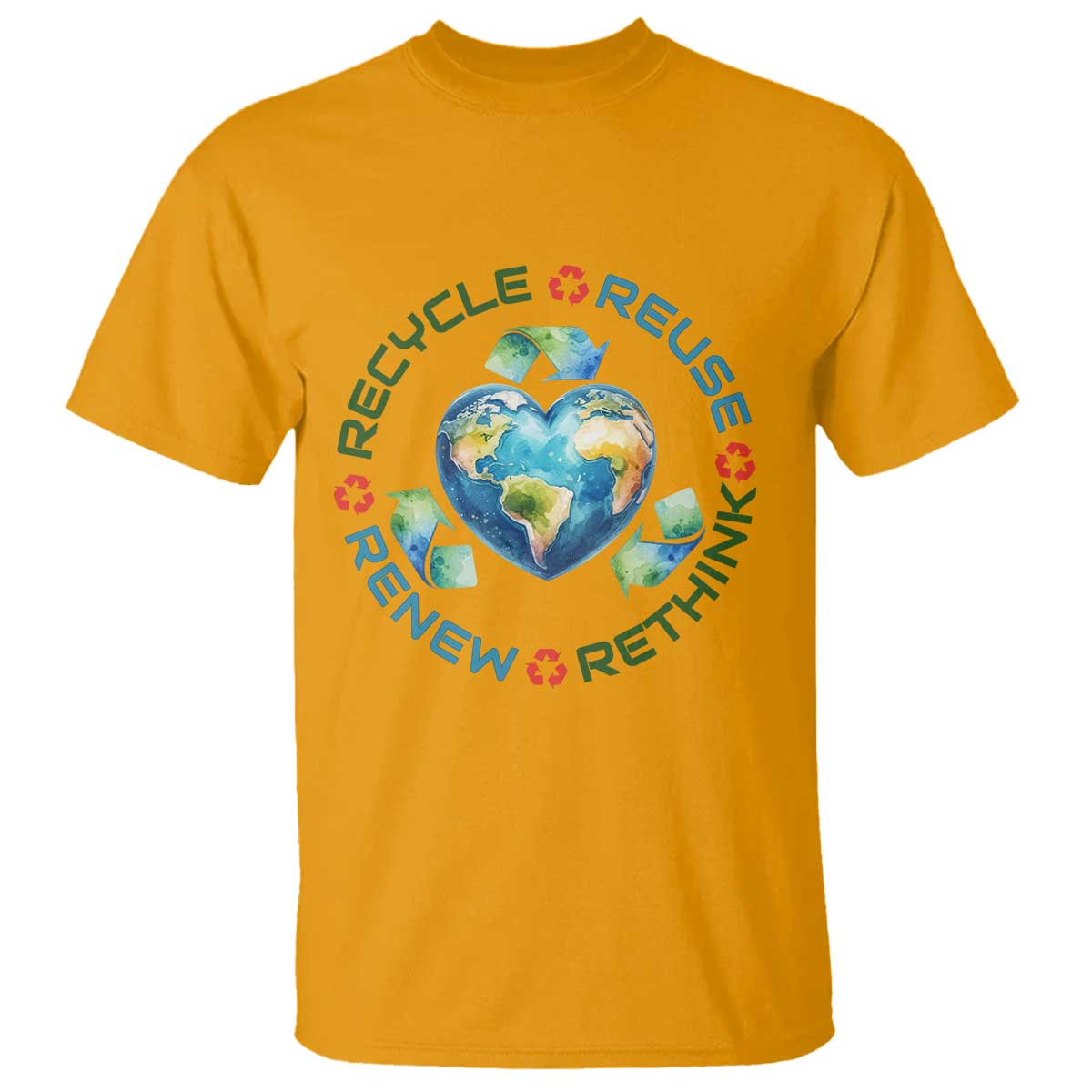 Recycle Reuse Renew Rethink T Shirt Zero Waste Life TS12 Gold Print Your Wear