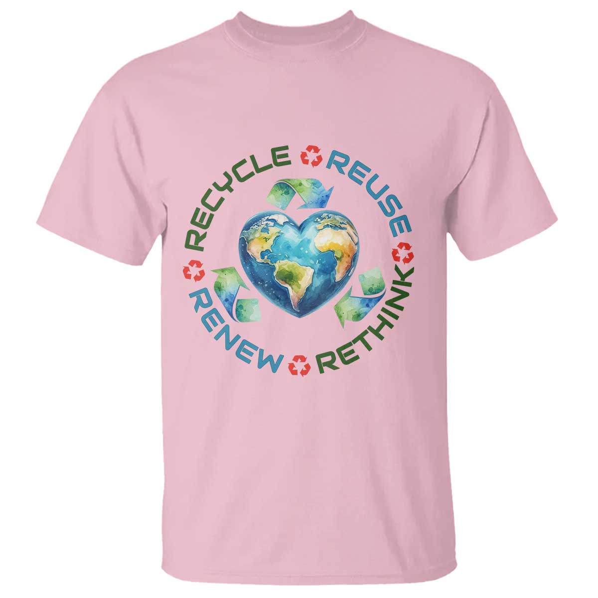 Recycle Reuse Renew Rethink T Shirt Zero Waste Life TS12 Light Pink Print Your Wear