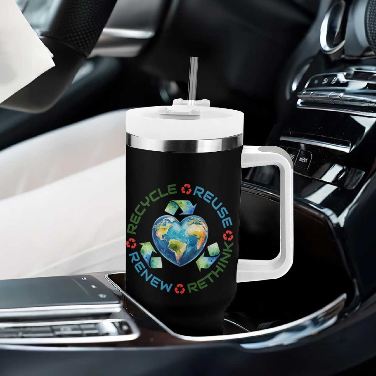 Recycle Reuse Renew Rethink Tumbler With Handle Zero Waste Life TS12 Print Your Wear
