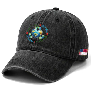 Recycle Reuse Renew Rethink Washed Cotton Baseball Cap Zero Waste Life TS12 Print Your Wear